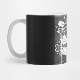 Clematis Flower and Vine on Wrought Iron Trellis, Black and White Mug